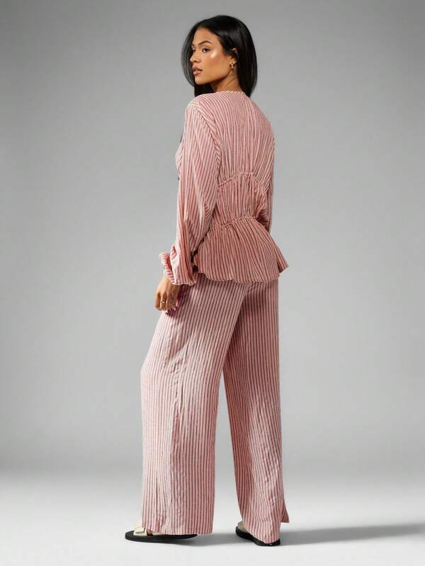 Missguided MISSGUIDED Striped Blouse And Wide Leg Pants Co Ord Set