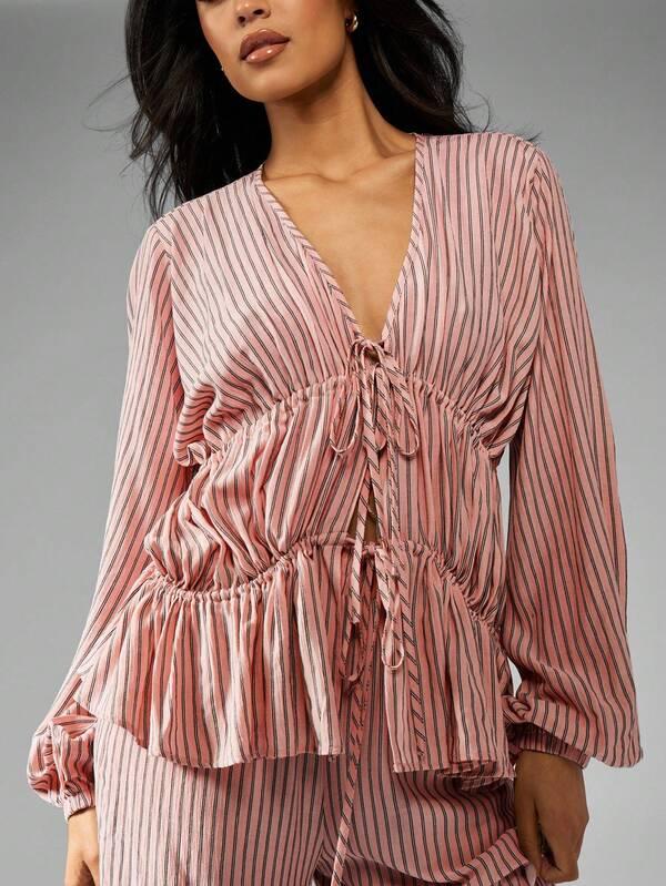 Missguided MISSGUIDED Striped Blouse And Wide Leg Pants Co Ord Set