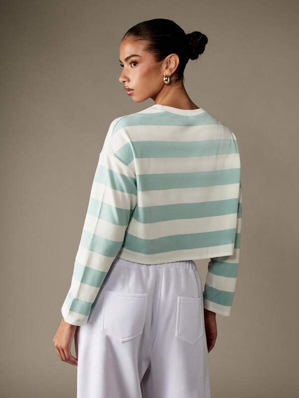 Missguided MISSGUIDED Striped Boxy Crop T-Shirt With Long Sleeves