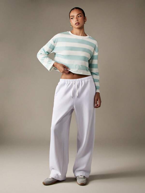 Missguided MISSGUIDED Striped Boxy Crop T-Shirt With Long Sleeves