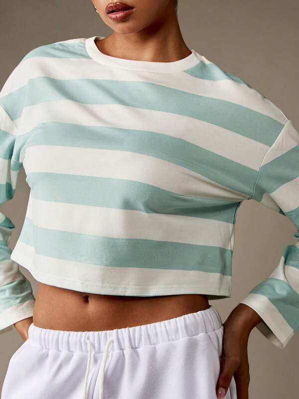 Missguided MISSGUIDED Striped Boxy Crop T-Shirt With Long Sleeves