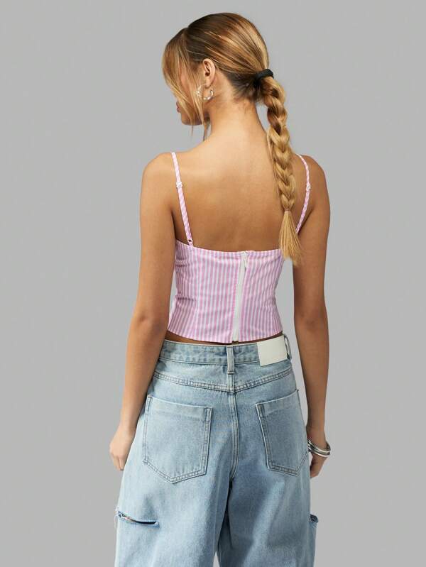 Missguided MISSGUIDED Striped Bustier Corset Style Spaghetti Strap Tank Tops & Camis
