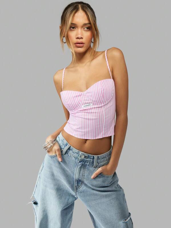 missguided MISSGUIDED Striped Bustier Corset Style Spaghetti Strap Tank Tops & Camis