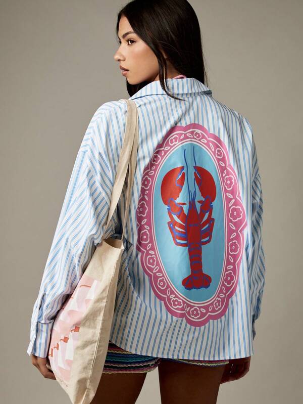 missguided MISSGUIDED Striped Button Down Blouse With Lobster Back Print