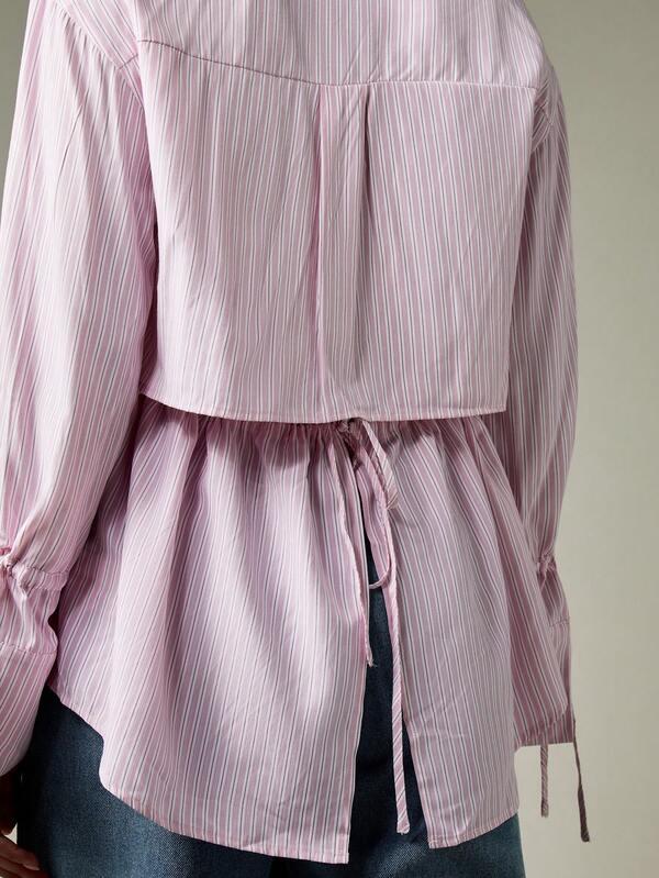 Missguided MISSGUIDED Striped Button Down Blouse With Tie Cuffs