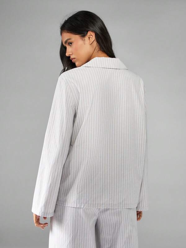 Missguided MISSGUIDED Striped Button Down Collared Blouse With Long Sleeves