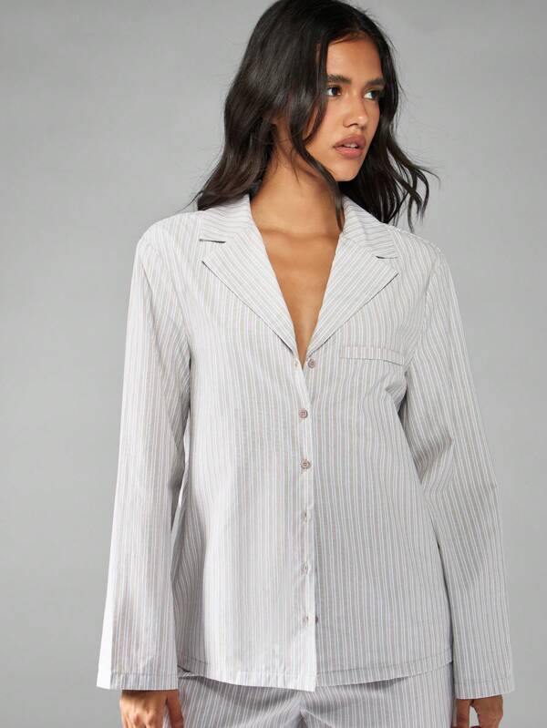 missguided MISSGUIDED Striped Button Down Collared Blouse With Long Sleeves