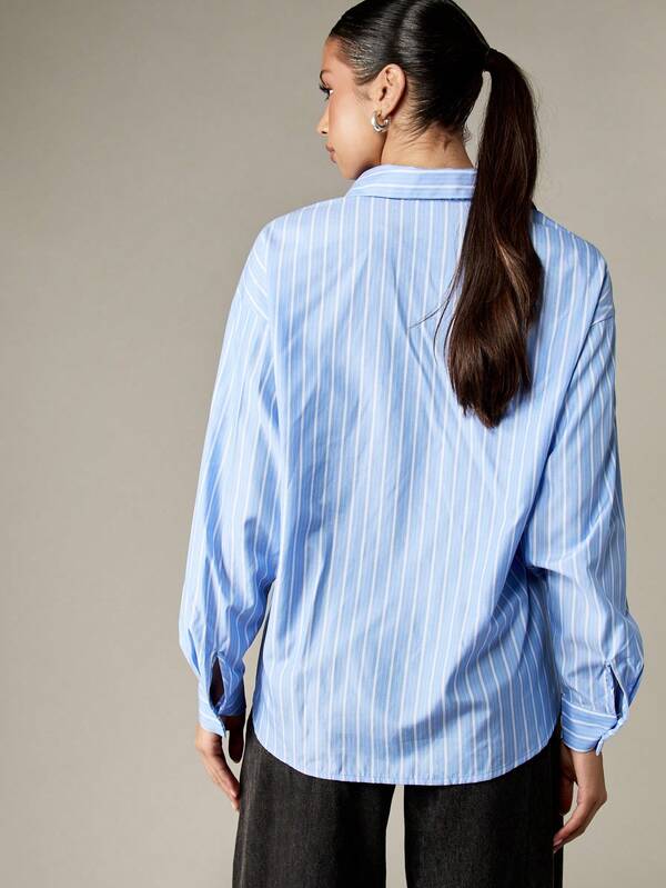 Missguided MISSGUIDED Striped Button Down Collared Shirt With Long Sleeves