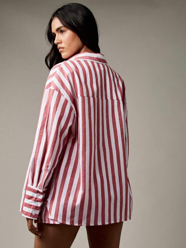 Missguided MISSGUIDED Striped Button Down Shirt And Elastic Waist Shorts Coord