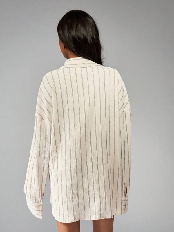 Missguided MISSGUIDED Striped Button-Down Shirt And Shorts Two-Piece Set With Long Sleeves