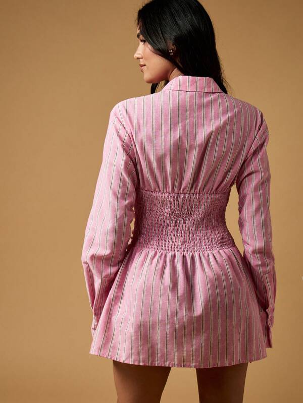Missguided MISSGUIDED Striped Button Down Shirt Dress With Ruched Waist
