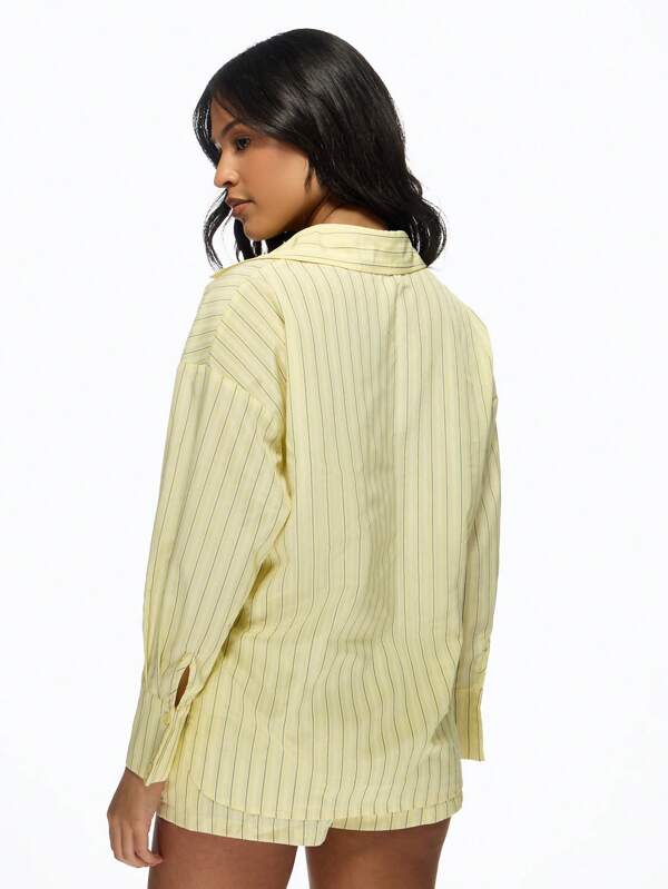 Missguided MISSGUIDED Striped Button-Down Shirt Matching Shorts Two-Piece Outfit