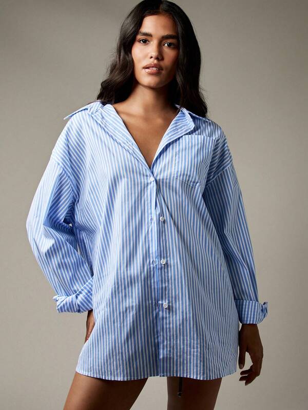 Missguided MISSGUIDED Striped Button Down Shirt With Back Knot Detail