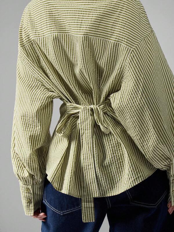 Missguided MISSGUIDED Striped Button Down Shirt With Back Tie Detail