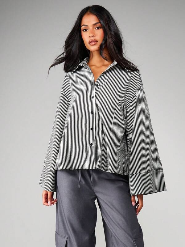 Missguided MISSGUIDED Striped Button Down Shirt With Collar