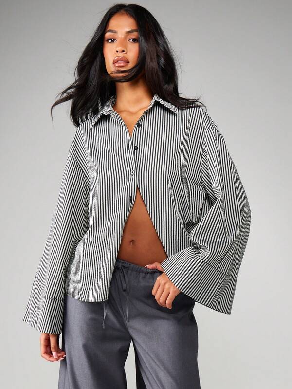 missguided MISSGUIDED Striped Button Down Shirt With Collar