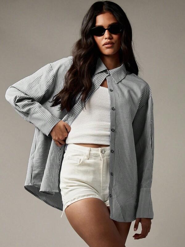 Missguided MISSGUIDED Striped Button Down Shirt With Floral Back Print