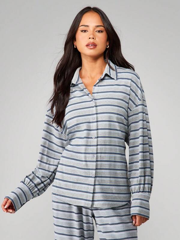 Missguided MISSGUIDED Striped Button Down Shirt With Long Sleeves