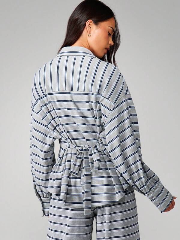 missguided MISSGUIDED Striped Button Down Shirt With Long Sleeves