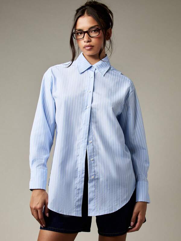 Missguided MISSGUIDED Striped Button Down Shirt With Open Back Tie Detail