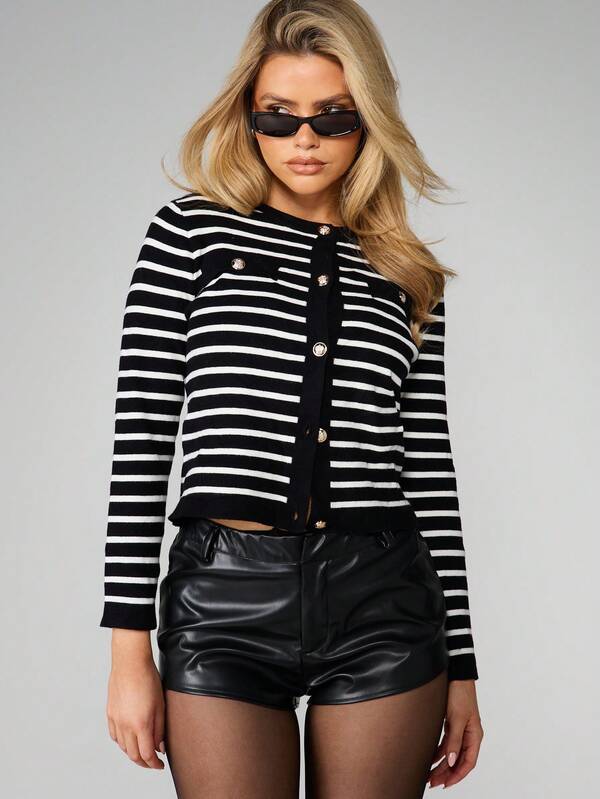 Missguided MISSGUIDED Striped Button Front Cardigan
