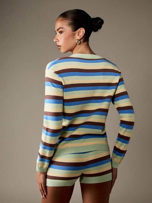 Missguided MISSGUIDED Striped Button Front Cardigan With Ribbed Trim