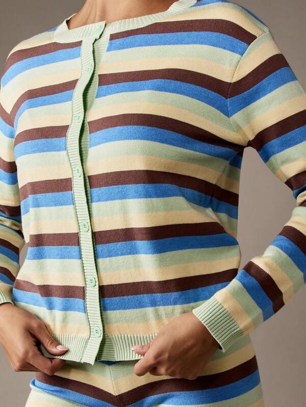 Missguided MISSGUIDED Striped Button Front Cardigan With Ribbed Trim