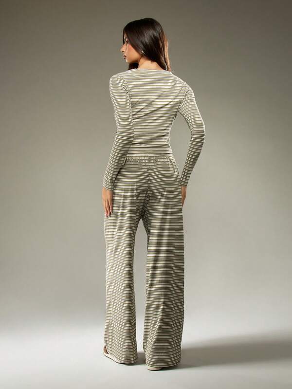 Missguided MISSGUIDED Striped Button Front Crop Top With Palazzo Pants