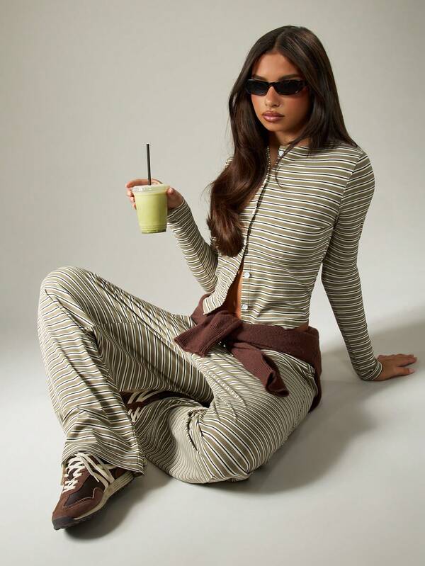 Missguided MISSGUIDED Striped Button Front Crop Top With Palazzo Pants