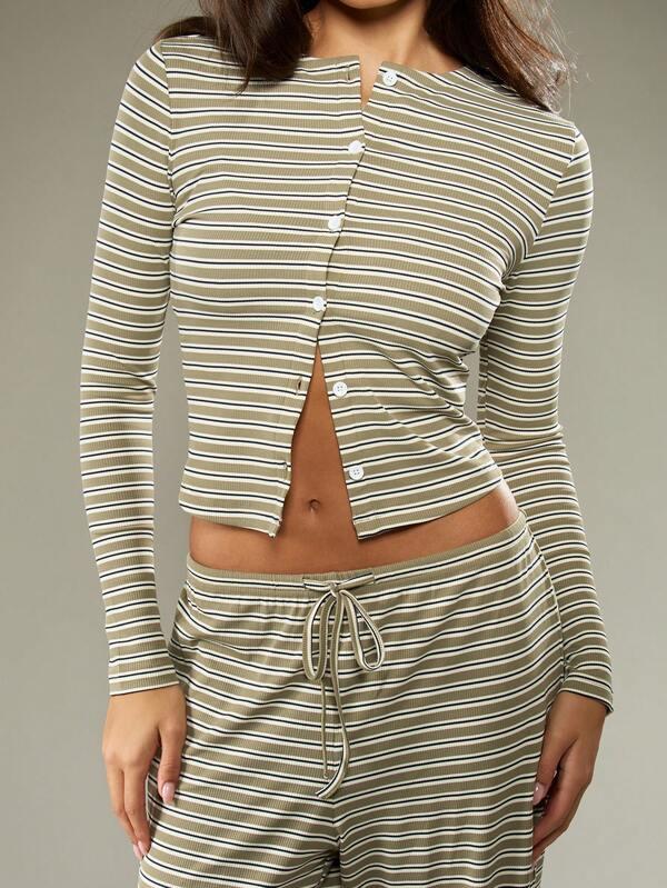 Missguided MISSGUIDED Striped Button Front Crop Top With Palazzo Pants