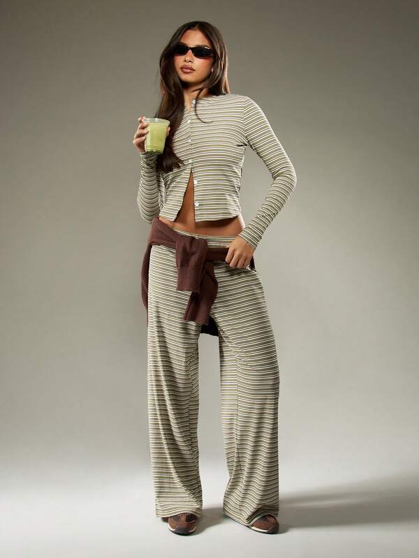 missguided MISSGUIDED Striped Button Front Crop Top With Palazzo Pants