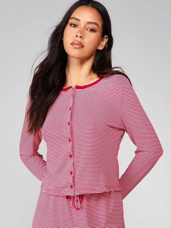 Missguided MISSGUIDED Striped Button Front Long Sleeve Lounge Set With Shorts