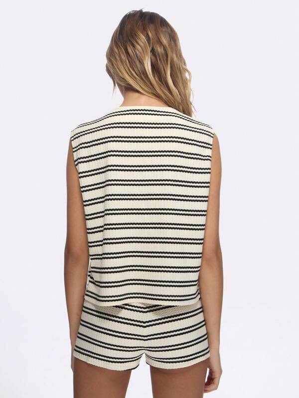 Missguided MISSGUIDED Striped Button Front Sleeveless Summer Romper