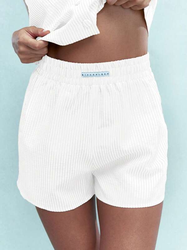 Missguided MISSGUIDED Striped Button Front Sleeveless Top High Waist Shorts Two Piece Outfit