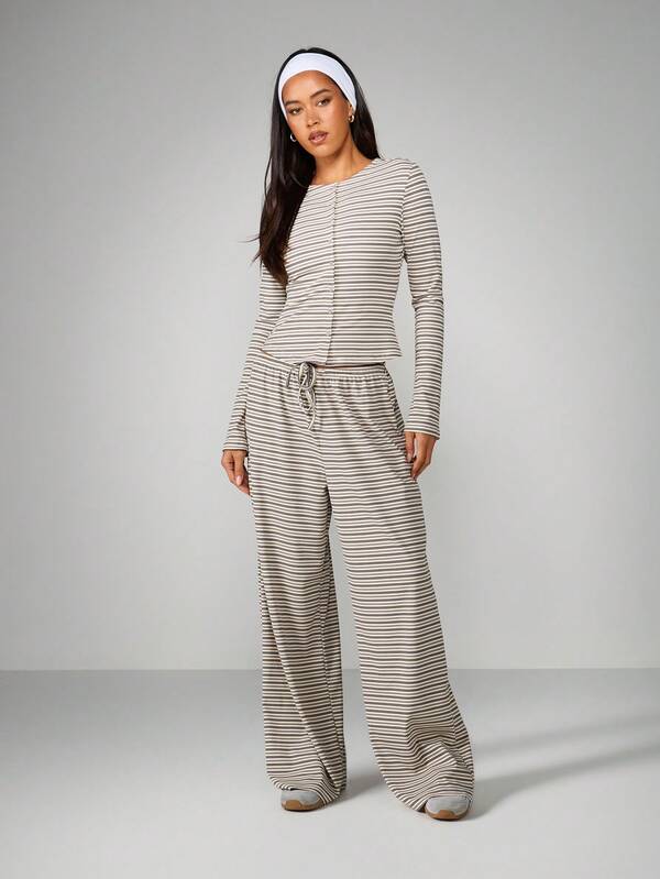 missguided MISSGUIDED Striped Button Through Co Ord Set