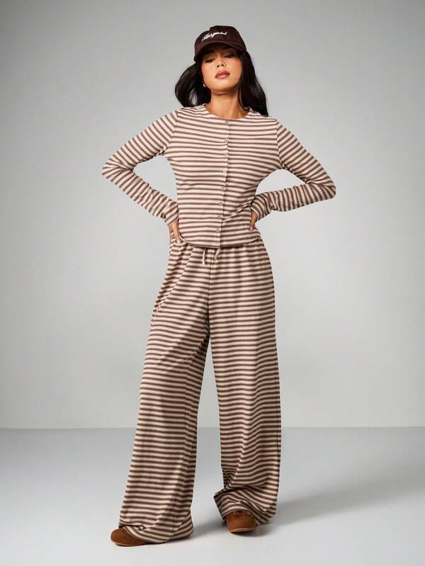 missguided MISSGUIDED Striped Button Through Co Ord Set