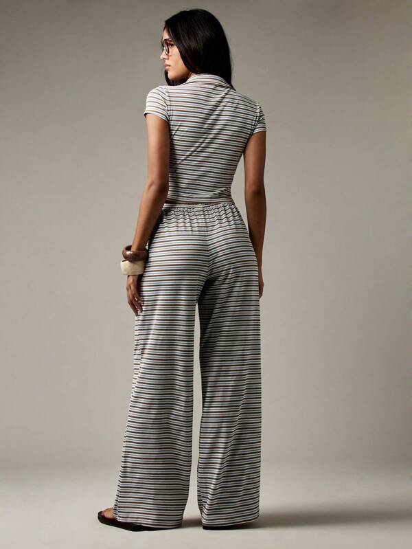 Missguided MISSGUIDED Striped Button Through Crop Top And Palazzo Pants Set
