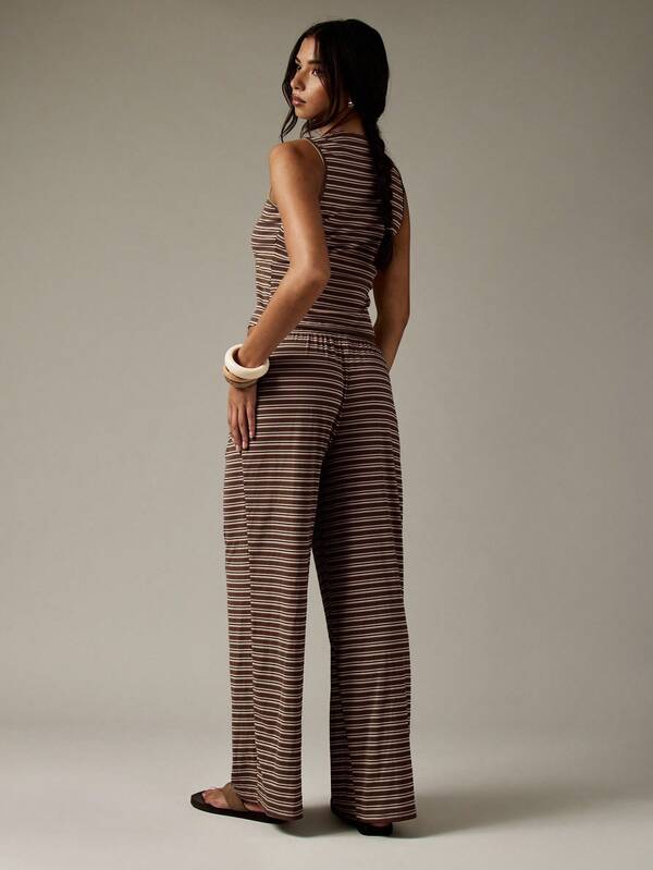Missguided MISSGUIDED Striped Button Through Crop Top And Wide Leg Pants