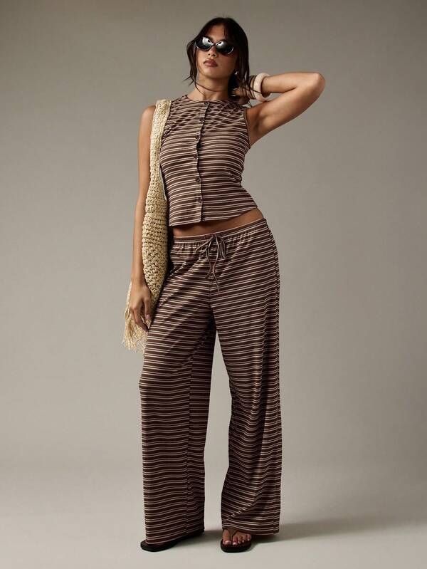 Missguided MISSGUIDED Striped Button Through Crop Top And Wide Leg Pants