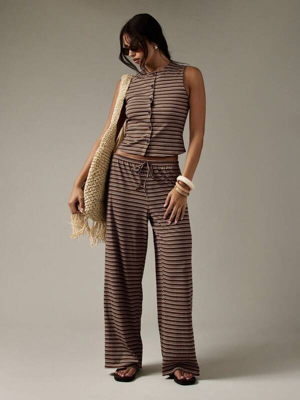missguided MISSGUIDED Striped Button Through Crop Top And Wide Leg Pants