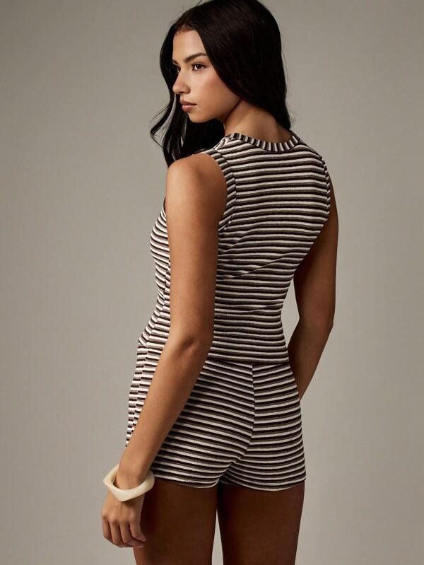 Missguided MISSGUIDED Striped Button Through Sleeveless Co Ord Set With High Waist Shorts
