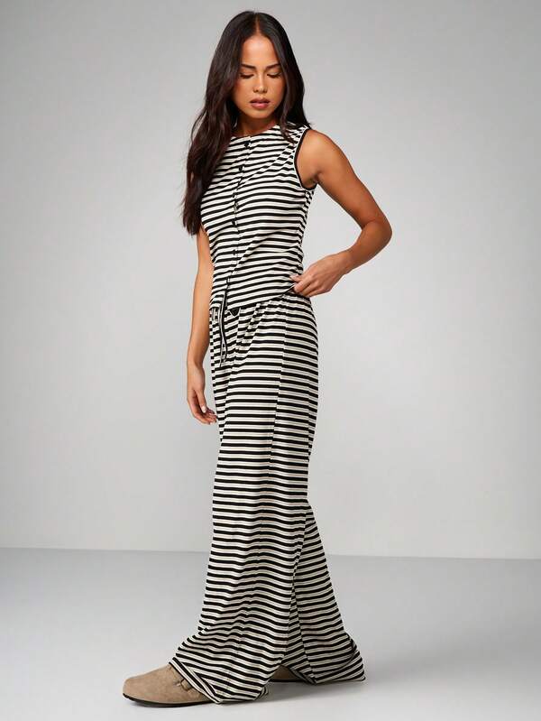 Missguided MISSGUIDED Striped Button Through Tank And Pants Set