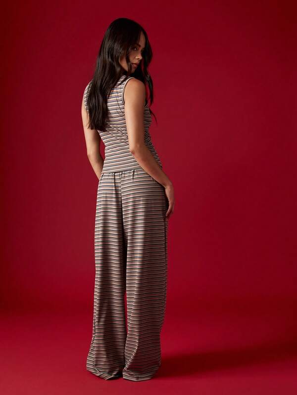 Missguided MISSGUIDED Striped Button Through Top And Wide Leg Pants Set
