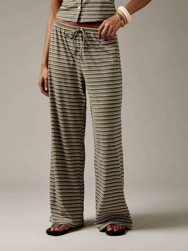 Missguided MISSGUIDED Striped Button Through Wide Leg Drawstring Two Piece Outfits