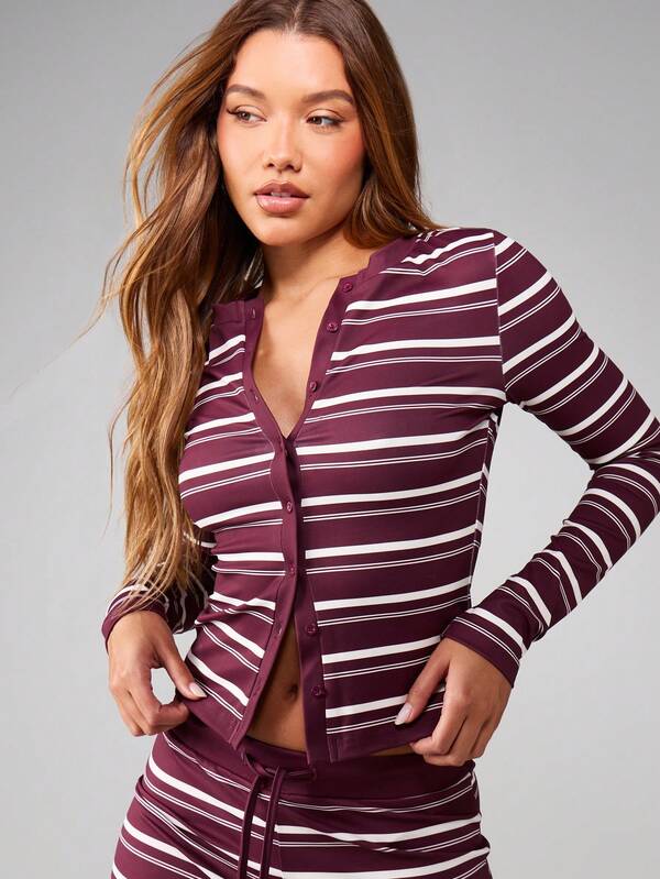Missguided MISSGUIDED Striped Button-Up Cardigan With Long Sleeves