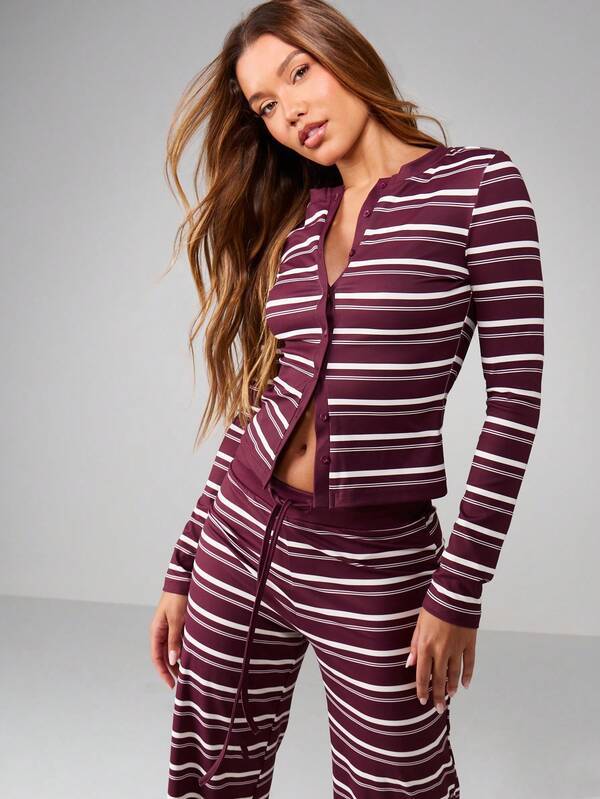 missguided MISSGUIDED Striped Button-Up Cardigan With Long Sleeves