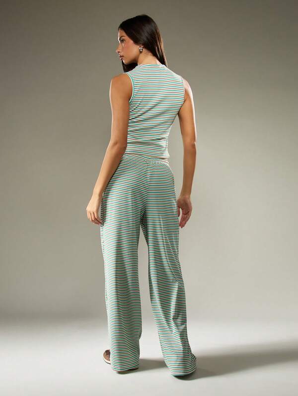 Missguided MISSGUIDED Striped Button Up Co Ord With Wide Leg Pants