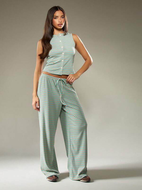 Missguided MISSGUIDED Striped Button Up Co Ord With Wide Leg Pants