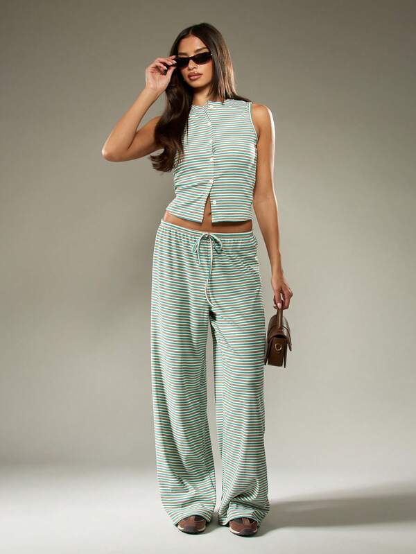 missguided MISSGUIDED Striped Button Up Co Ord With Wide Leg Pants