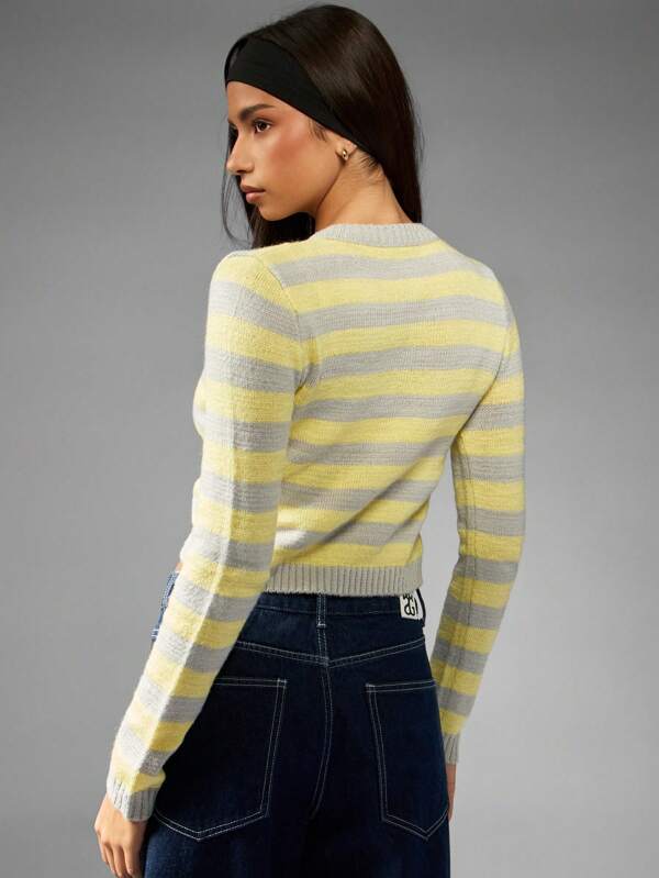 Missguided MISSGUIDED Striped Button Up Crop Cardigan With Ribbed Knit